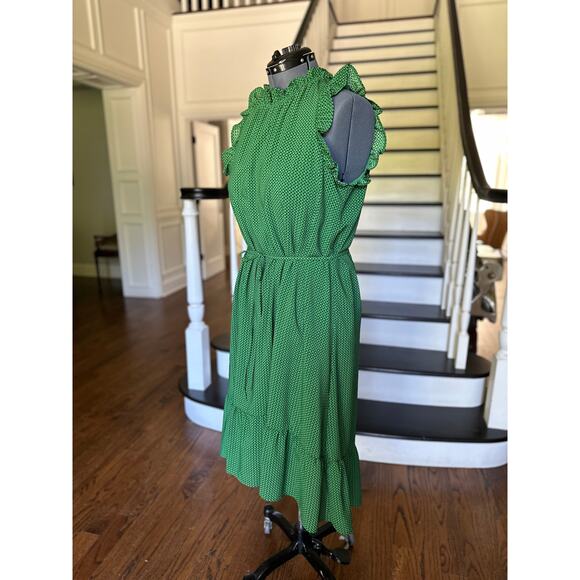 Green Polka Dot Chiffon Ruffle Dress Spring Summer Office Church Modest Travel - Picture 6 of 11